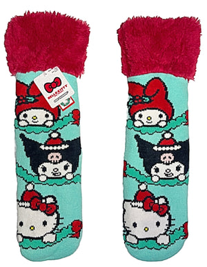 SANRIO HELLO KITTY Ladies CHRISTMAS Sherpa Lined Gripper Bottom Slipper Socks MY MELODY, KUROMI - Novelty Socks for Less