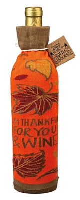 PRIMITIVES BY KATHY THANKSGIVING ALCOHOL WINE BOTTLE SOCK ‘I’M THANKFUL FOR YOU & WINE’ - Novelty Socks for Less