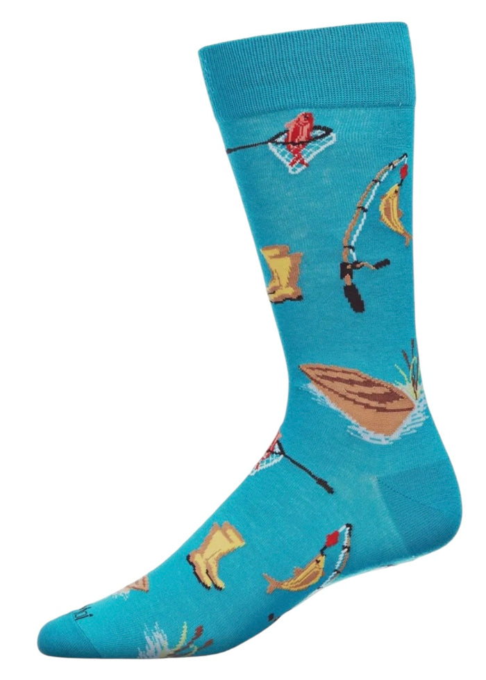 MeMoi Brand Men’s FISHING Socks Fishing Pole, Canoe