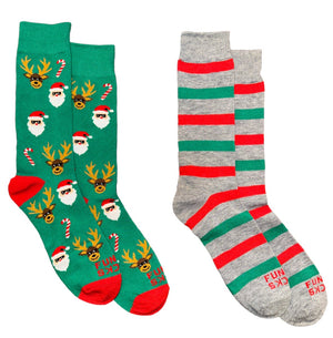 FUNKY SOCKS Brand Men’s 2 Pair Of CHRISTMAS Socks With SANTA & REINDEER - Novelty Socks And Slippers