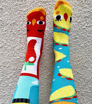 PALS SOCKS Brand Unisex TACO & HOT SAUCE Mismatched Gripper Bottom Socks (CHOOSE SIZE)