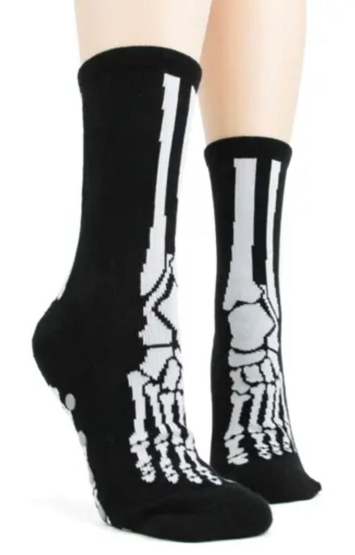 FOOT TRAFFIC Brand Ladies SKELETON BONES Non-Skid Slipper Socks