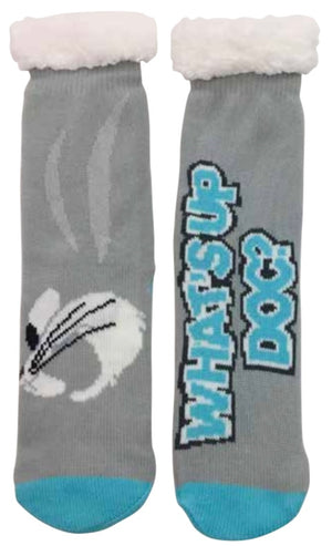 LOONEY TUNES Ladies BUGS BUNNY Sherpa Lined Slipper Socks ‘WHAT’S UP DOC’ - Novelty Socks And Slippers