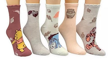 DISNEY WINNIE THE POOH Ladies 5 Pair of Fall Harvest Socks TIGGER, EYEORE