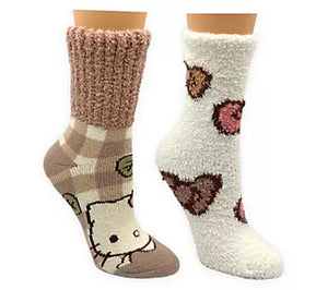HELLO KITTY Ladies 2 Pair Of Cozy Fuzzy Plush Socks - Novelty Socks And Slippers