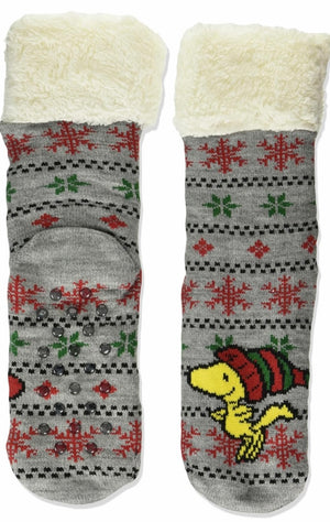 PEANUTS Ladies WOODSTOCK CHRISTMAS Sherpa Lined Gripper Bottom Slipper Socks