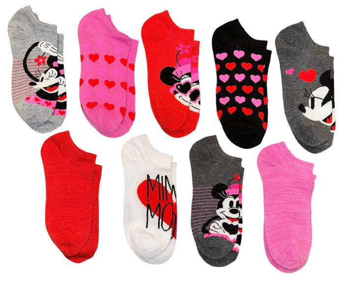 DISNEY Ladies 9 Pair Of VALENTINES DAY Low Show Socks MINNIE MOUSE