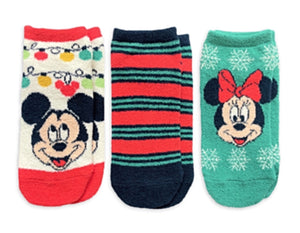 DISNEY Ladies CHRISTMAS 3 Pair Of Cozy Plush Low Cut Socks MICKEY & MINNIE - Novelty Socks for Less