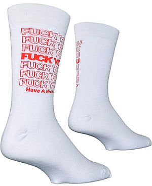 COOL SOCKS BRAND Men's FUCK YOU HAVE A NICE DAY TAKE OUT BAG Socks - Novelty Socks for Less