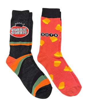 DOUBLE BUBBLE & DOTS Candy Men’s 2 Pair Of HALLOWEEN Socks With CANDY CORN - Novelty Socks And Slippers