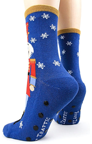 FOOT TRAFFIC Brand Ladies CHRISTMAS NUTCRACKER Non-Skid Slipper Socks - Novelty Socks for Less