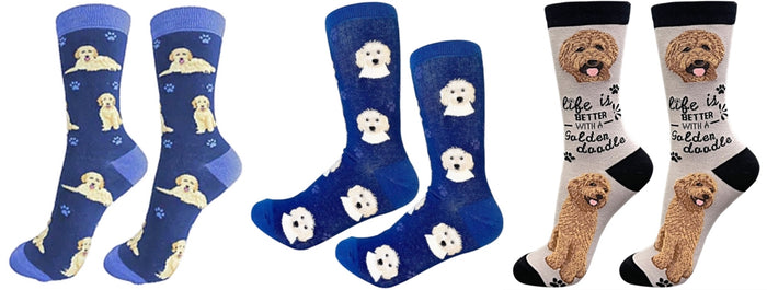 GOLDENDOODLE Dog Unisex Socks By E&S Pets CHOOSE SOCK DADDY, HAPPY TAILS, LIFE IS BETTER