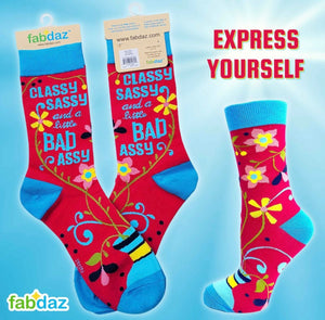 FABDAZ Brand Ladies CLASSY SASSY And A LITTLE BAD ASSY Socks - Novelty Socks And Slippers