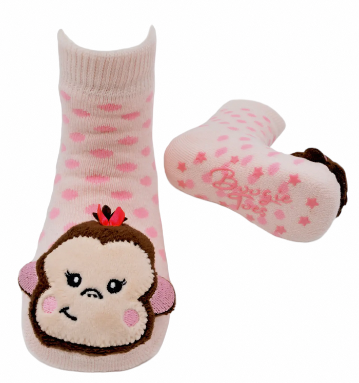 BOOGIE TOES Unisex Baby GIRL MONKEY Rattle Gripper Bottom Socks By Piero Liventi