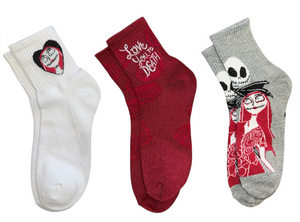 DISNEY Nightmare Before Christmas Ladies 3 Pair Of Valentines Day Socks ‘LOVE YOU TO DEATH’