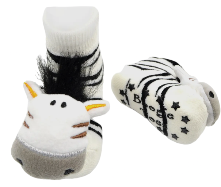 BOOGIE TOES Baby Unisex ZEBRA Rattle Gripper Bottom Socks By Piero Liventi - Novelty Socks And Slippers
