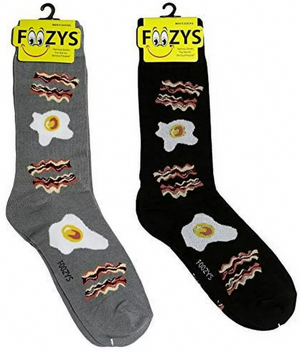 FOOZYS Brand Men’s 2 Pair Of BACON & EGGS Socks - Novelty Socks And Slippers