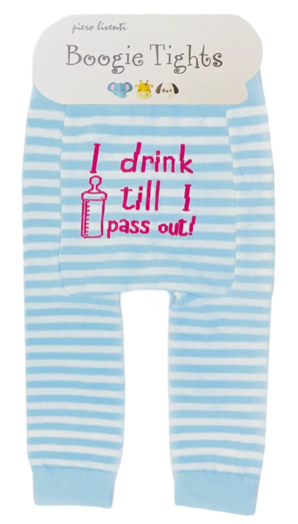 BOOGIE TIGHTS Unisex Baby ‘I DRINK TILL I PASS OUT’ By Piero Liventi Size 12-24 Months - Novelty Socks And Slippers
