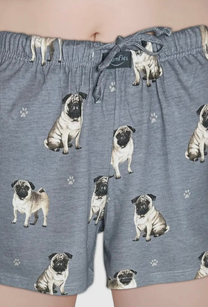 COMFIES LOUNGE PJ SHORTS Ladies PUG DOG By E&S PETS - Novelty Socks And Slippers