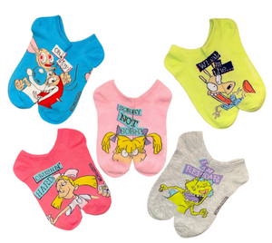 NICKELODEON Ladies 5 Pair Of No Show Socks REN & STIMPY, RUGRATS, HEY ARNOLD ‘SORRY NOT SORRY’