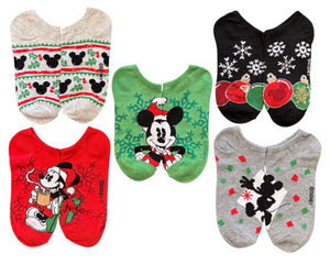 DISNEY Ladies CHRISTMAS MICKEY MOUSE 5 Pair Of No Show Socks