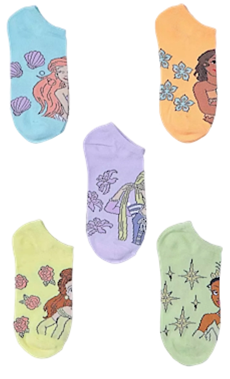 Disney Princess Moana Women's No Show 6 pack Socks Set (Shoe: 4-10 (Sock:  9-11), Teal)