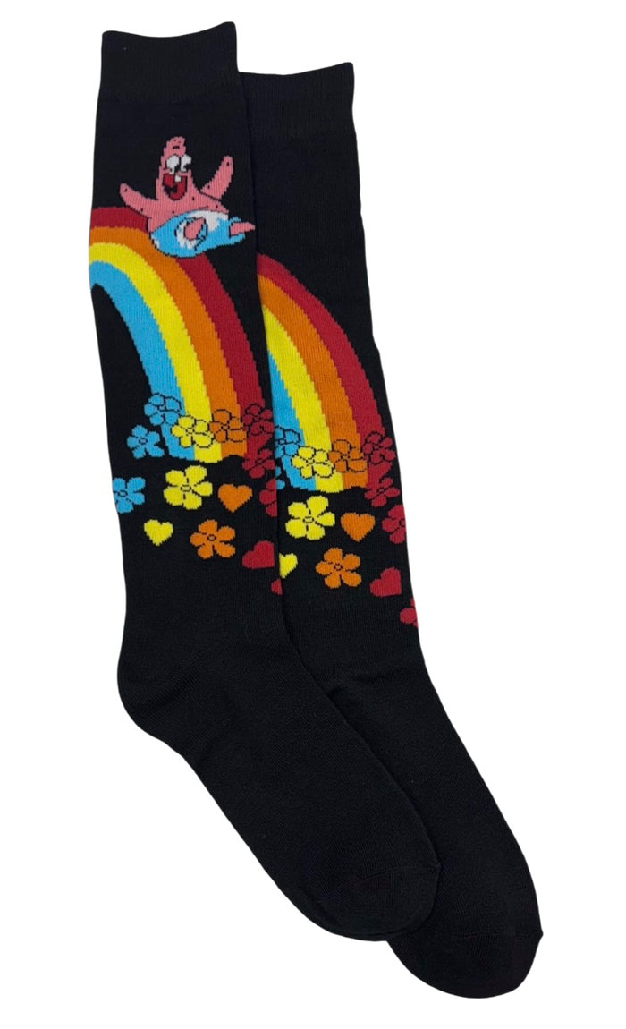 SPONGEBOB SQUAREPANTS Ladies PATRICK Knee High Socks With Rainbow & Flowers