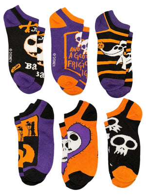 DISNEY NIGHTMARE BEFORE CHRISTMAS Ladies HALLOWEEN 6 Pair Of Ankle Socks BIOWORLD Brand