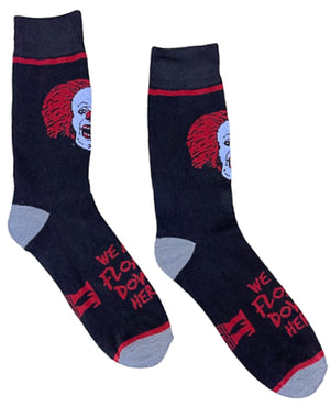 IT The Movie Men’s PENNYWISE HALLOWEEN Socks ‘WE ALL FLOAT DOWN HERE’ - Novelty Socks for Less