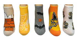 PEANUTS Ladies HALLOWEEN 5 Pair Of No Show Socks WOODSTOCK AS A WITCH