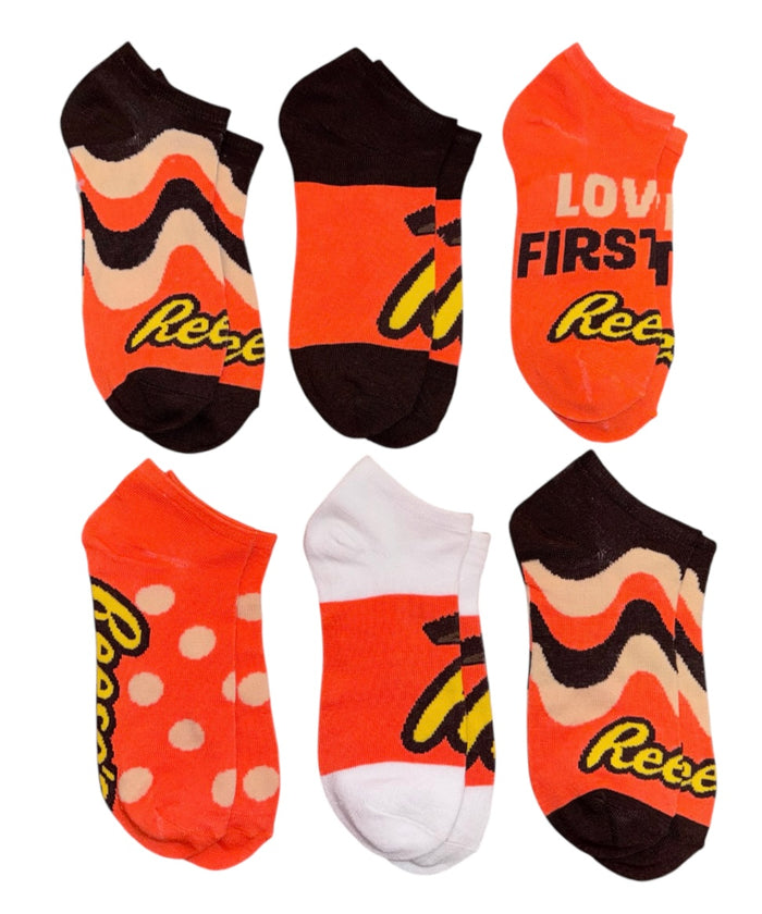 REESE’S PEANUT BUTTER CUPS Ladies 6 Pair Of Low Cut Socks ‘LOVE AT FIRST BITE’