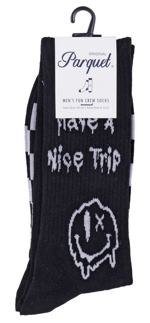 PARQUET Brand Men’s DRIPPY SMILEY FACE Socks ‘HAVE A NICE TRIP’ - Novelty Socks And Slippers