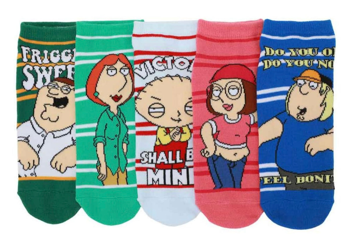 FAMILY GUY TV Show Ladies 5 Pair Of Ankle Socks ‘FRIGGIN’ SWEET’ BIOWORLD Brand - Novelty Socks And Slippers