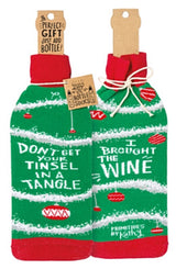 PRIMITIVES BY KATHY CHRISTMAS ALCOHOL WINE BOTTLE SOCK ‘DON’T GET YOUR TINSEL IN A TANGLE’ - Novelty Socks for Less