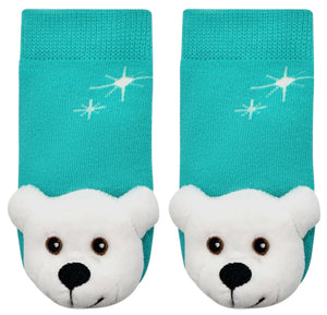 BOOGIE TOES Baby POLAR BEAR Rattle Gripper Bottom Socks By PIERO LIVENTI