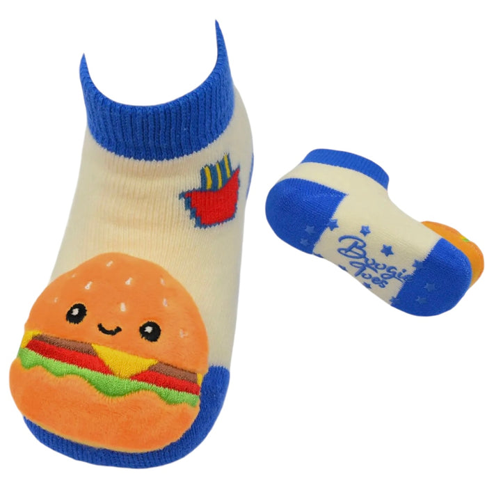 BOOGIE TOES Baby CHEESEBURGER Rattle Gripper Bottom Socks By PIERO LIVENTI