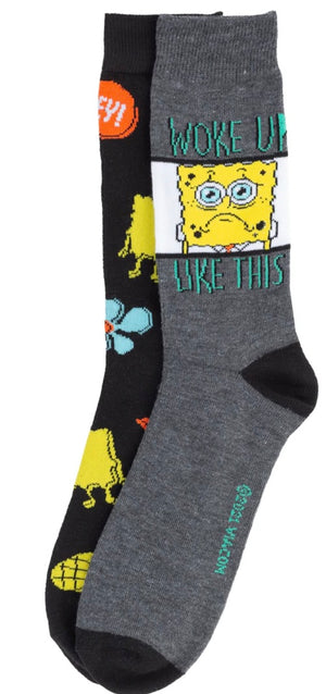 SPONGEBOB Men’s 2 Pair Of Socks ‘WOKE UP LIKE THIS’ - Novelty Socks And Slippers