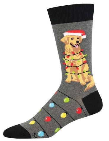 SOCKSMITH Brand Men’s CHRISTMAS DOG Socks ‘DOG GONE LIGHTS’