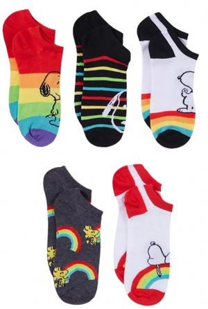 PEANUTS Ladies 5 Pair Of RAINBOW PRIDE No Show Socks SNOOPY & WOODSTOCK - Novelty Socks And Slippers