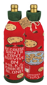 PRIMITIVES BY KATHY ALCOHOL WINE CHRISTMAS BOTTLE SOCK ‘BECAUSE SANTA CAN’T SURVIVE ON COOKIES ALONE!’ - Novelty Socks for Less