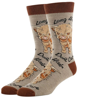 OOOH YEAH Brand Men’s BULL Socks 'LONG HAIR DON’T CARE' - Novelty Socks And Slippers