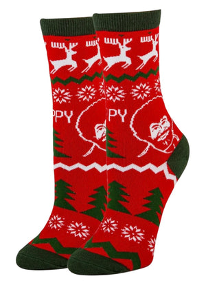 BOB ROSS Ladies CHRISTMAS ‘MERRY MERRY BOB’ Socks OOOH YEAH Brand - Novelty Socks And Slippers