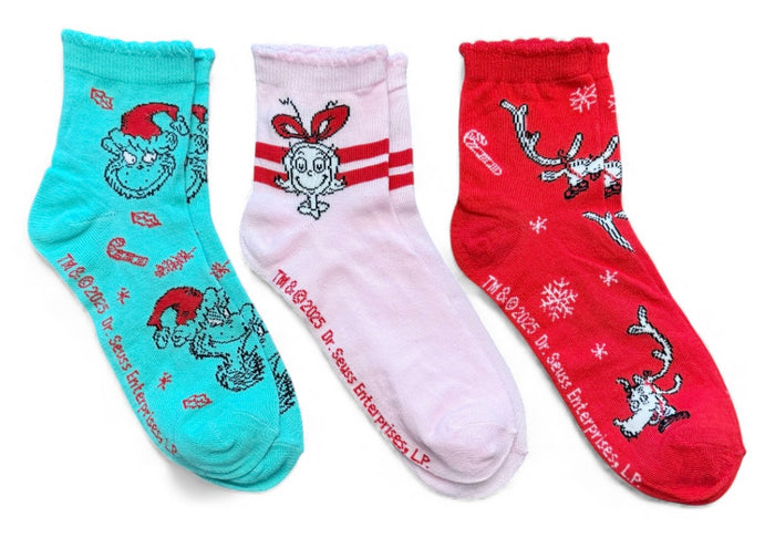 Dr. Seuss The Grinch Who Stole Christmas Ladies 3 Pair Of Socks Cindy Lou Hoo