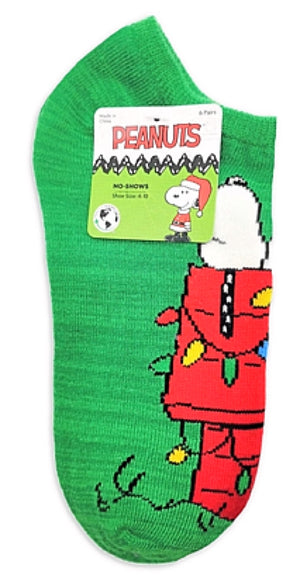 Peanuts Ladies CHRISTMAS 6 Pair Of No Show Socks SNOOPY & WOODSTOCK - Novelty Socks for Less