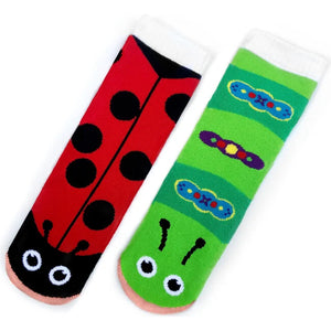 PALS Socks Brand Unisex Toddler LADYBUG & CATERPILLAR Mismatched Gripper Bottom Socks