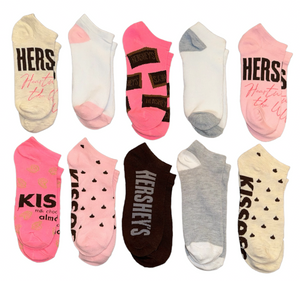 HERSHEY CHOCOLATE CANDY BARS Ladies 10 Pair Of Low Show Socks ‘HEARTWARMING THE WORLD’ - Novelty Socks And Slippers