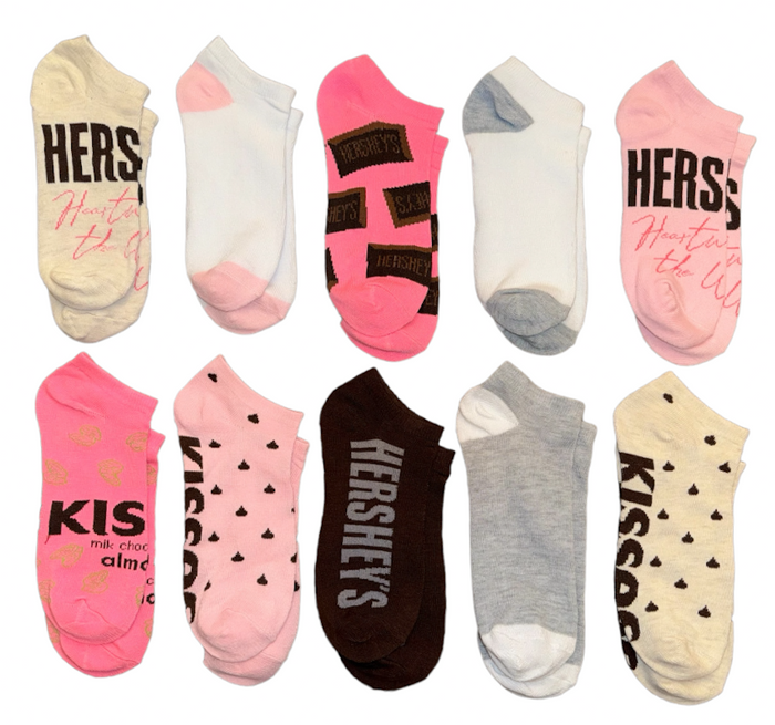 HERSHEY CHOCOLATE CANDY BARS Ladies 10 Pair Of Low Show Socks ‘HEARTWARMING THE WORLD’