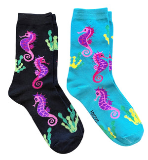 SEAHORSE Ladies 2 Pair Of Socks SEAHORSES ALL OVER FOOZYS Brand - Novelty Socks And Slippers