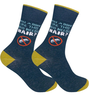 WITH A BODY LIKE THIS WHO NEEDS HAIR Adult Unisex Socks FUNATIC Brand - Novelty Socks And Slippers