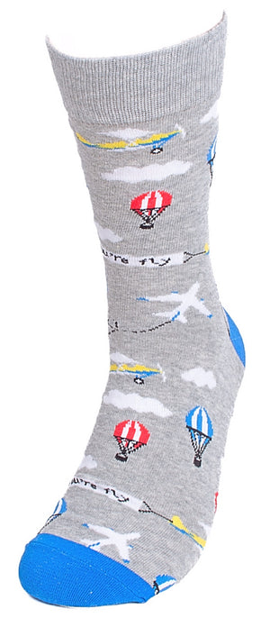 PARQUET Brand Men’s AIRPLANES & HOT AIR BALLOONS Socks ‘YOU’RE FLY’ - Novelty Socks And Slippers